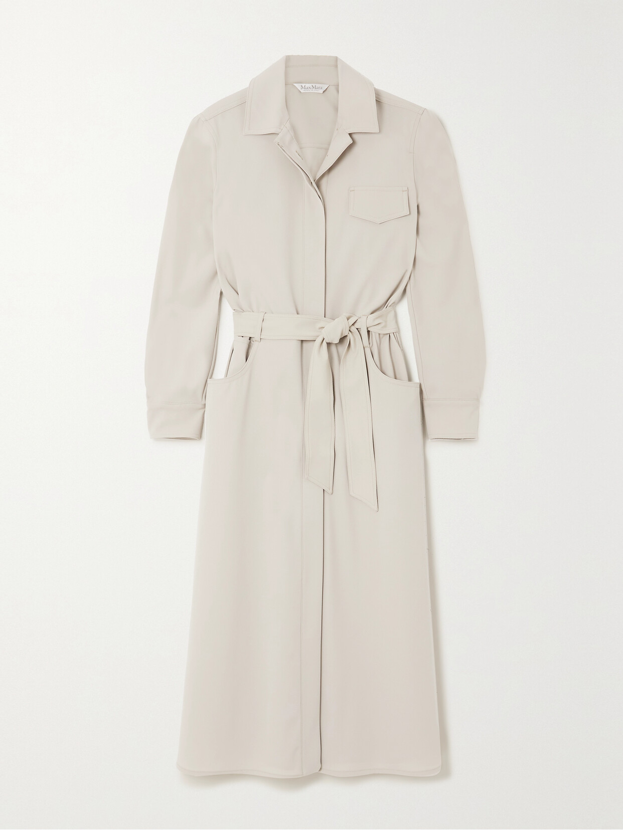 Max Mara Grana Belted Wool-blend Twill Midi Shirt Dress In Neutrals