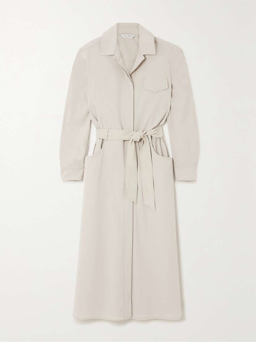 Max Mara Grana Belted Wool-blend Twill Midi Shirt Dress -  - UK 16
