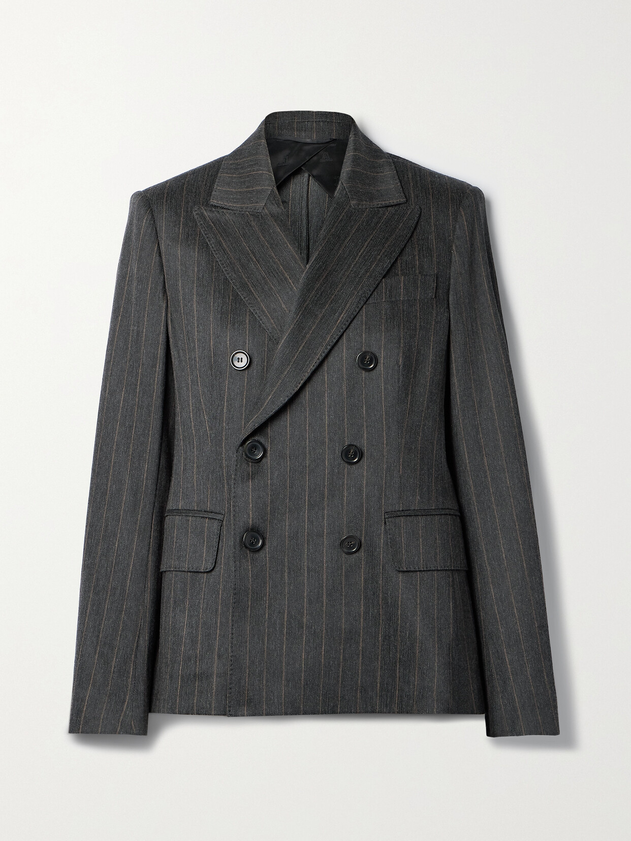 Shop Max Mara Ofride Double-breasted Pinstriped Cotton-blend Twill Blazer In Gray