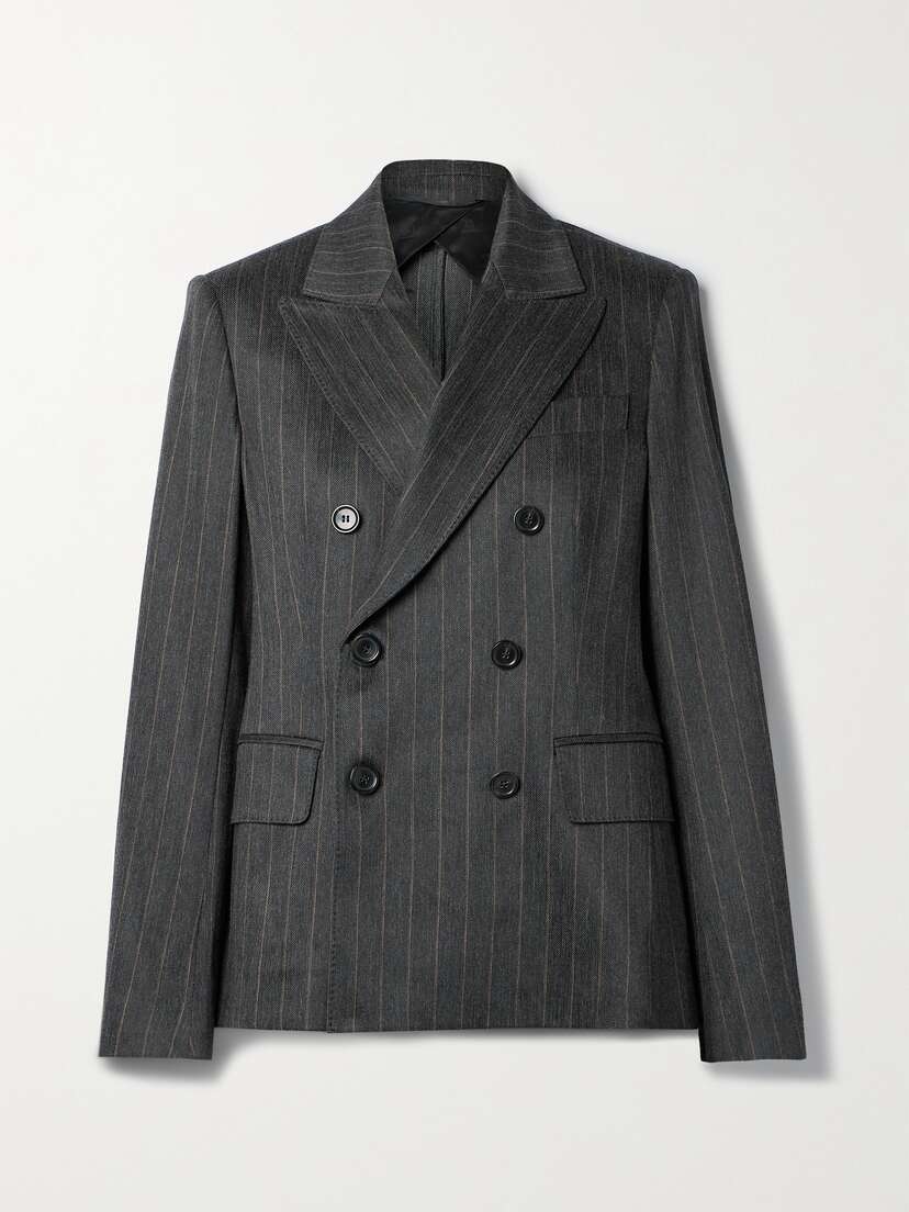 Max Mara Ofride Double-breasted Pinstriped Cotton-blend Twill Blazer - UK 16