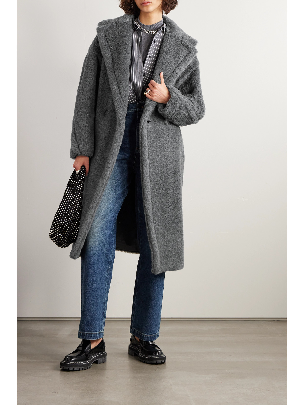 Max Mara Teddy Bear Icon Oversized Wool, Alpaca And Silk-blend Coat In Gray