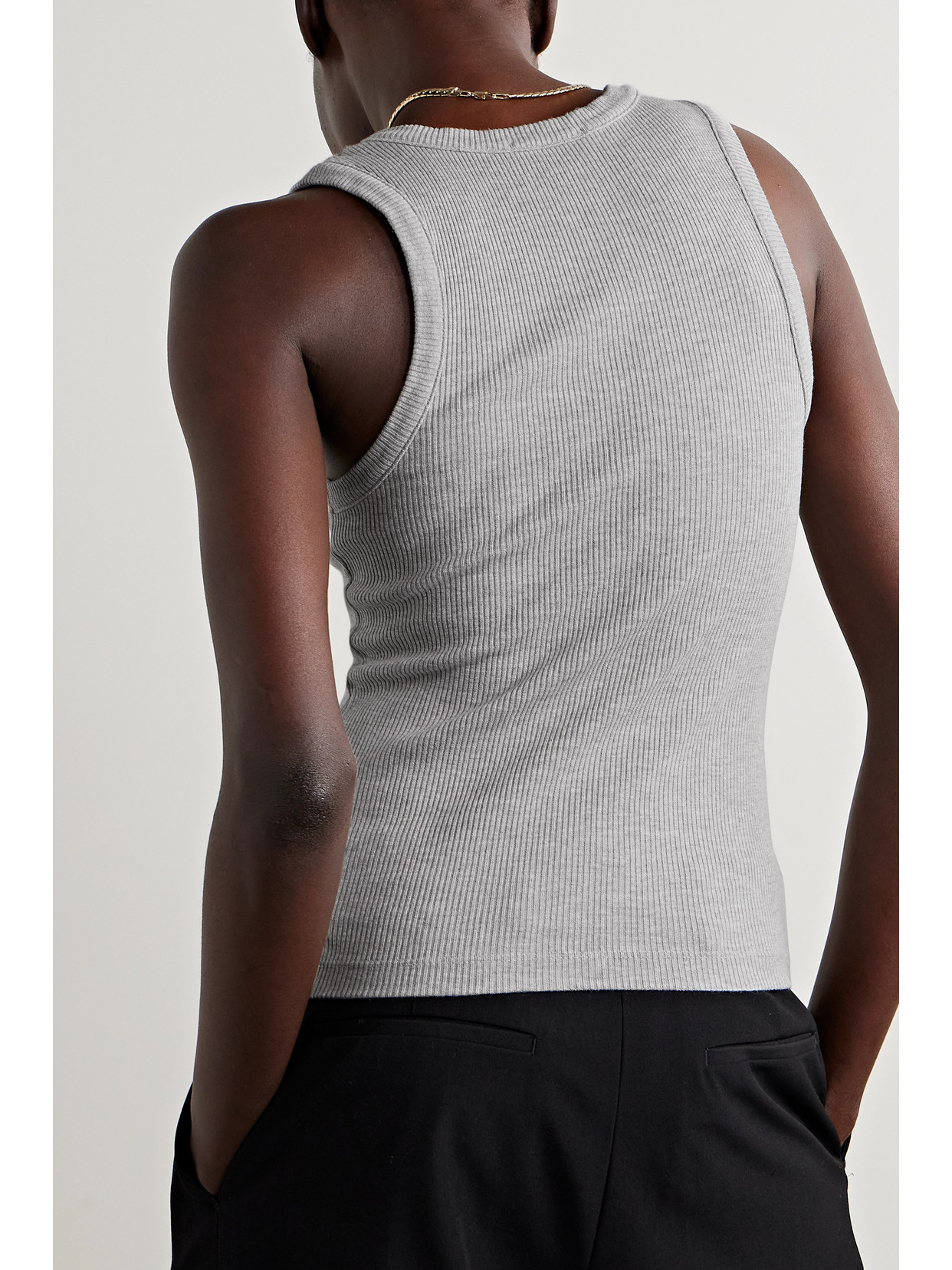 Shop Agolde Poppy Ribbed Stretch Organic Cotton And Tencel Lyocell-blend Jersey Tank In Gray