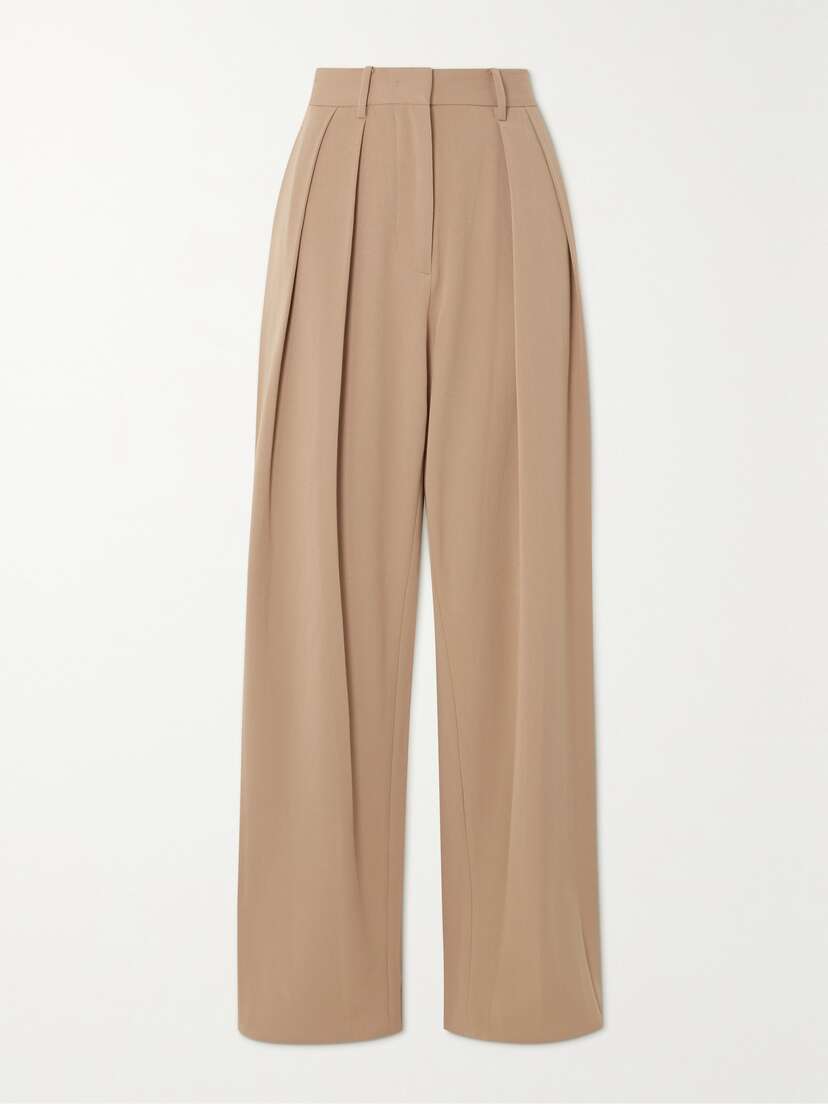 Staud Luisa Pleated Twill Wide-leg Pants