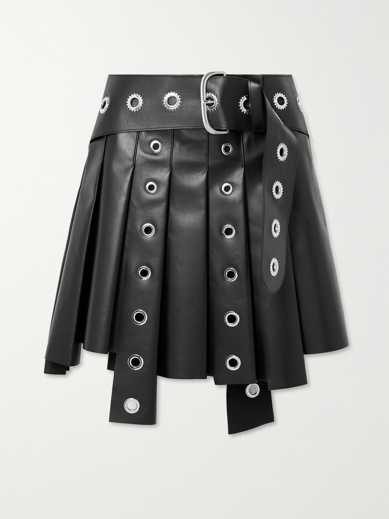 Off-white Eyelet-embellished Asymmetric Pleated Miniskirt In Black