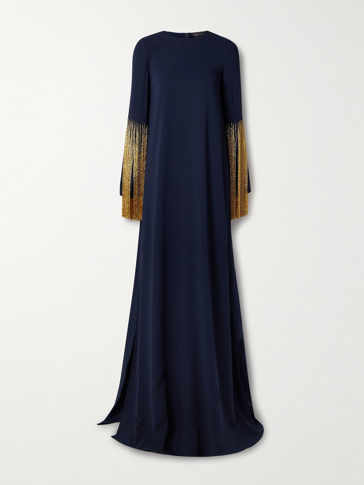 Oscar De La Renta Fringed Silk-crepe Gown In Blue