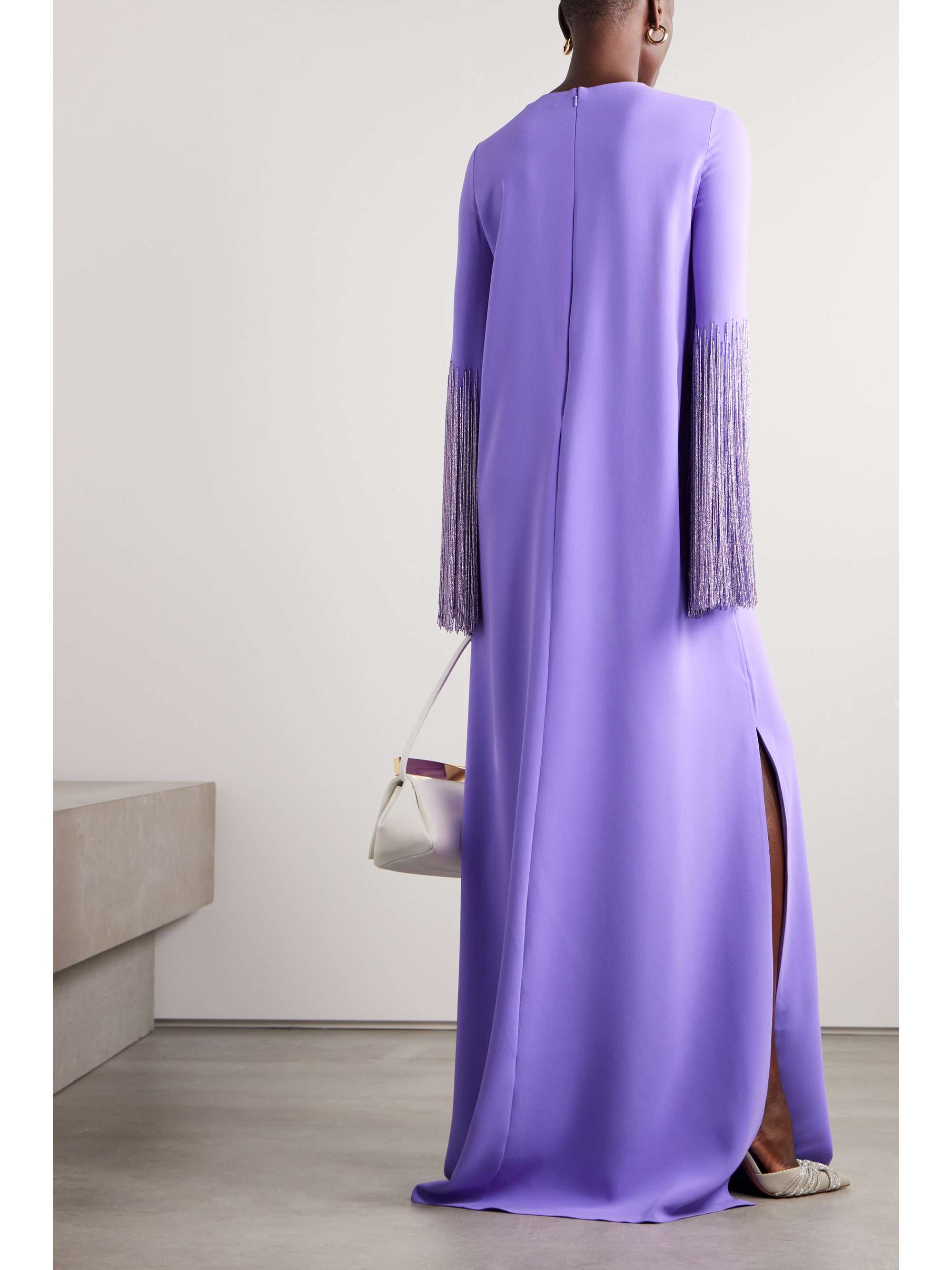 OSCAR DE LA RENTA Fringed bead-embellished silk-blend crepe gown | NET ...