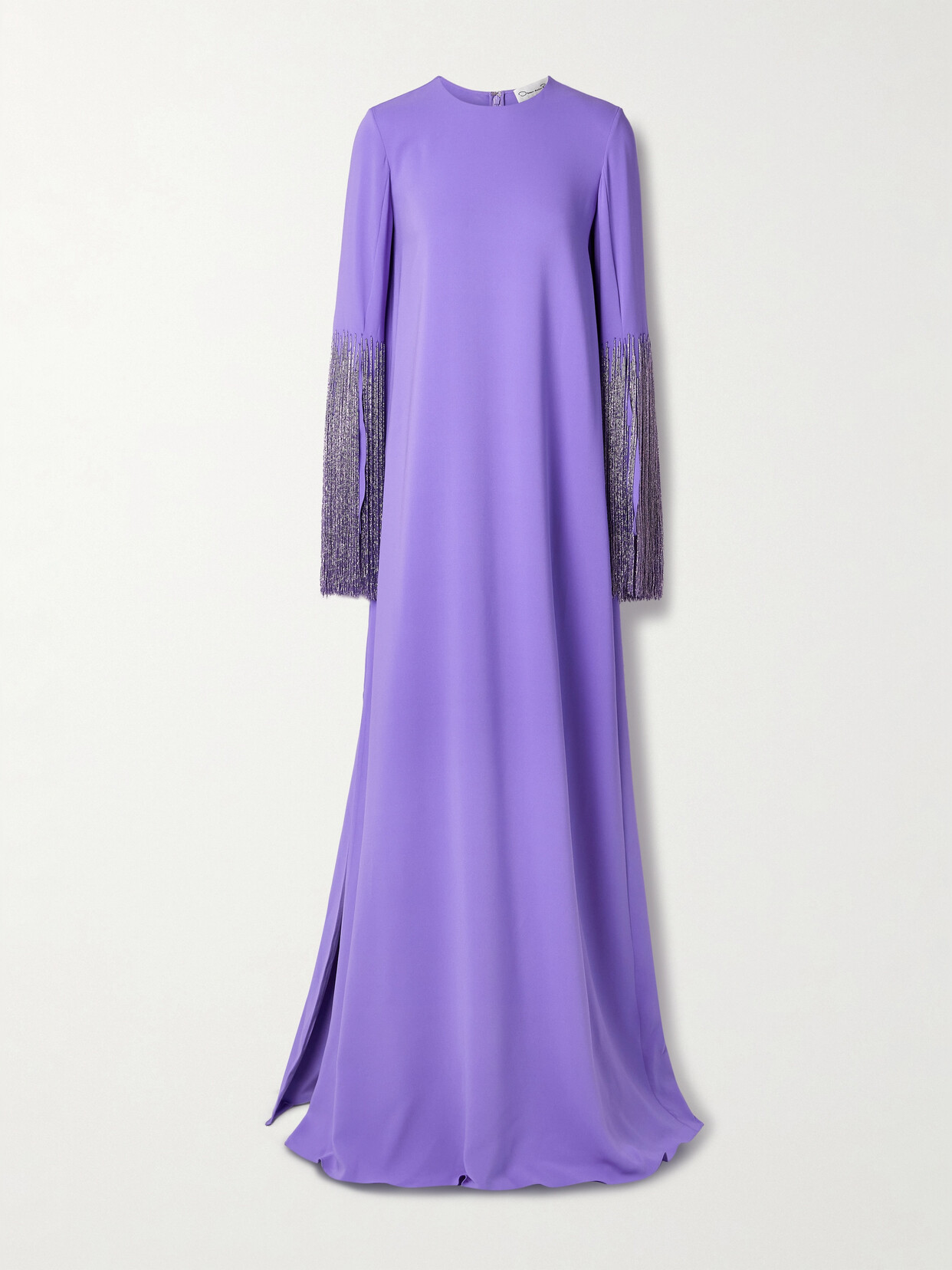 Oscar de la Renta - Fringed Bead-embellished Silk-blend Crepe Gown - Purple