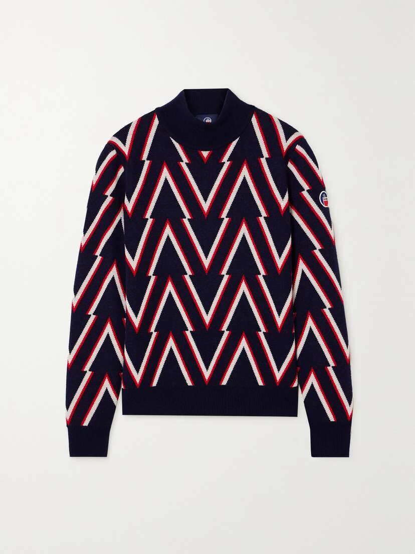 Fusalp Meera Appliquéd Striped Wool Turtleneck Sweater