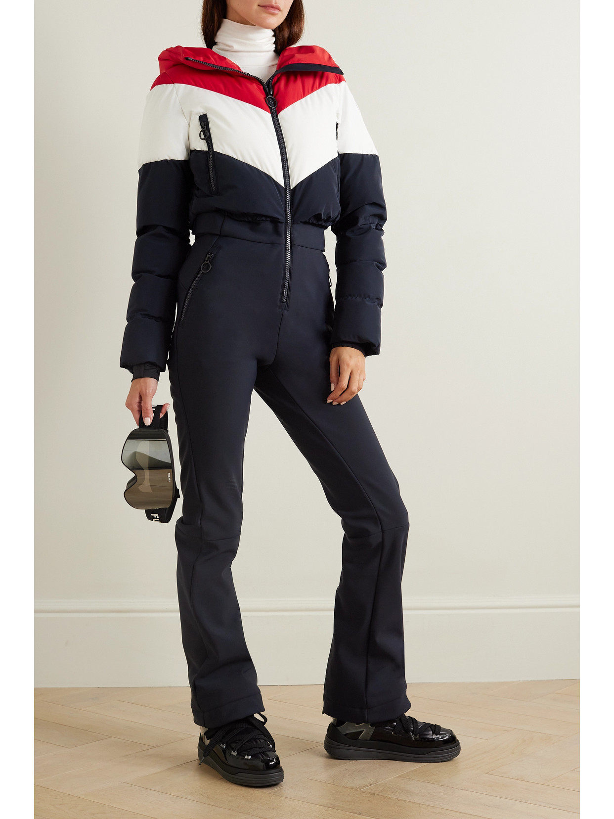 Shop Fusalp Kira Softshell Quilted Color-block Ski Suit In Blue