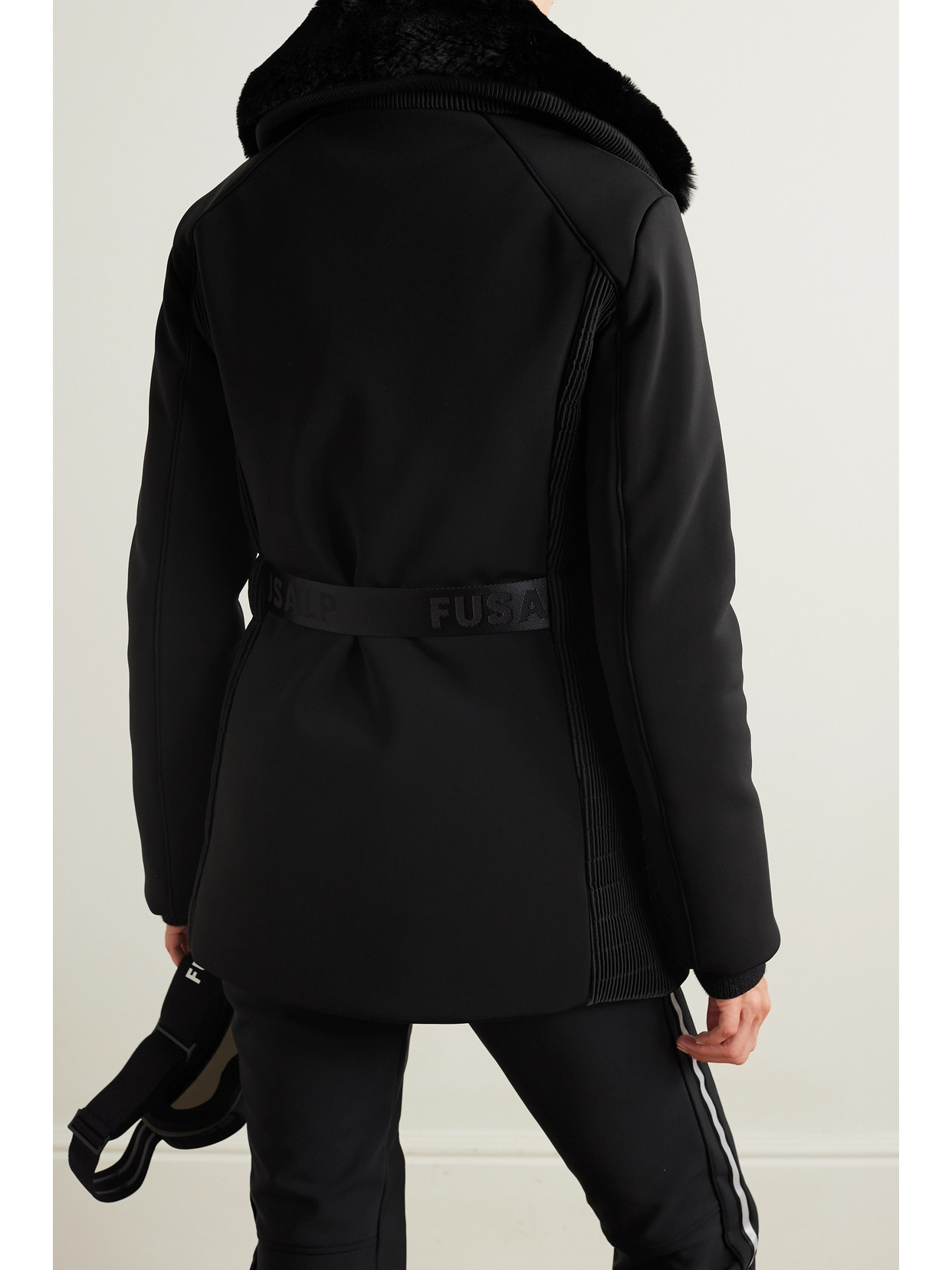 Shop Fusalp Clea Belted Faux Fur-trimmed Softshell And Stretch-jersey Ski Jacket In Black