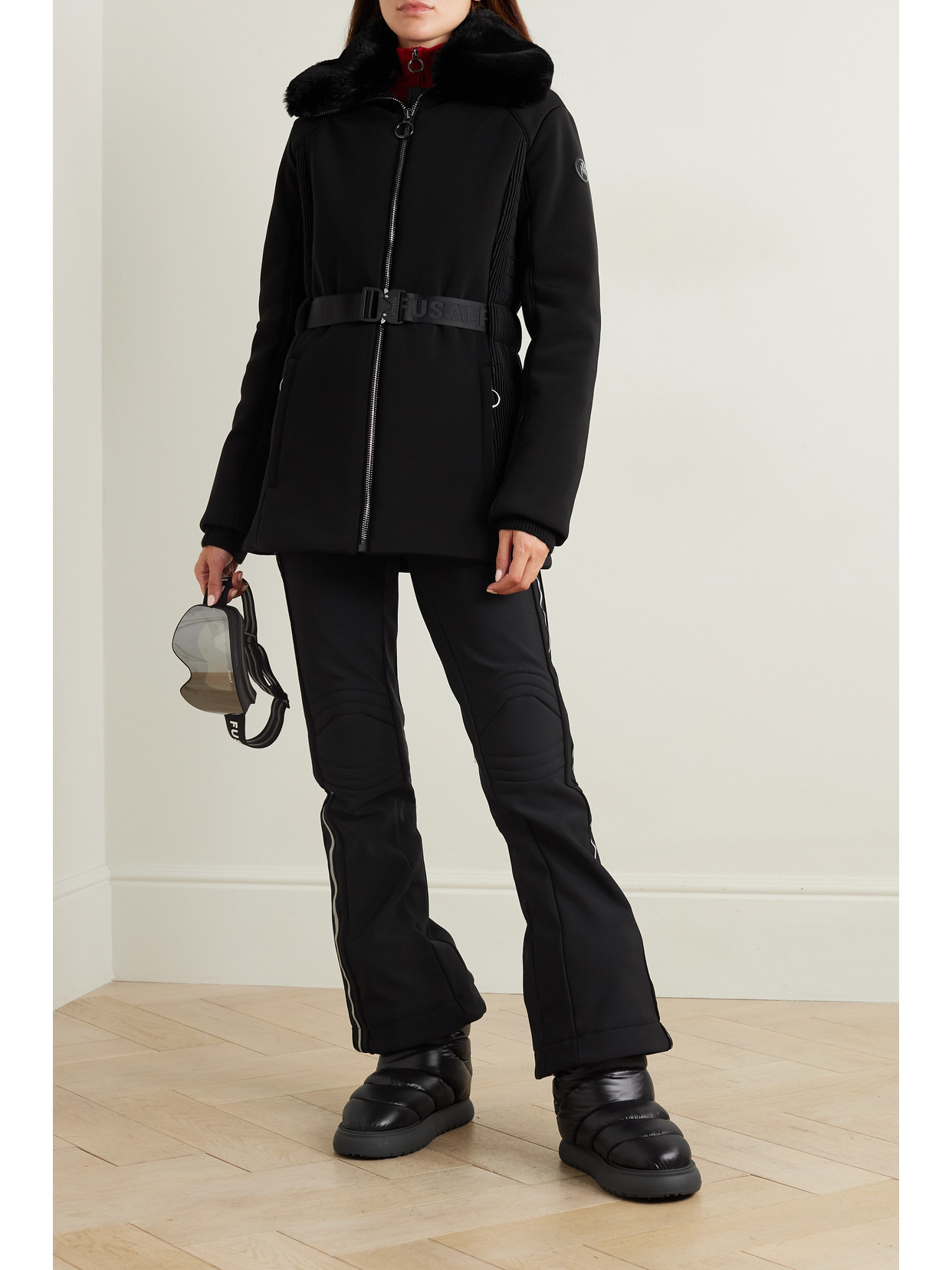 Shop Fusalp Clea Belted Faux Fur-trimmed Softshell And Stretch-jersey Ski Jacket In Black