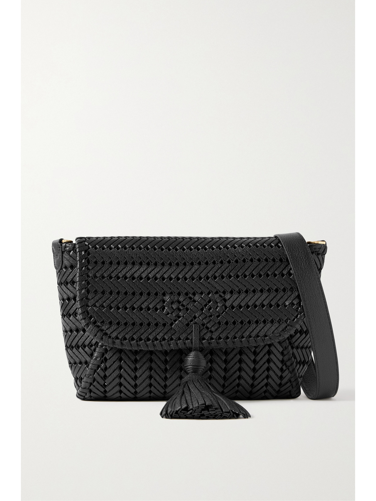 Anya Hindmarch - Neeson Tassled Woven Leather Shoulder Bag - Black