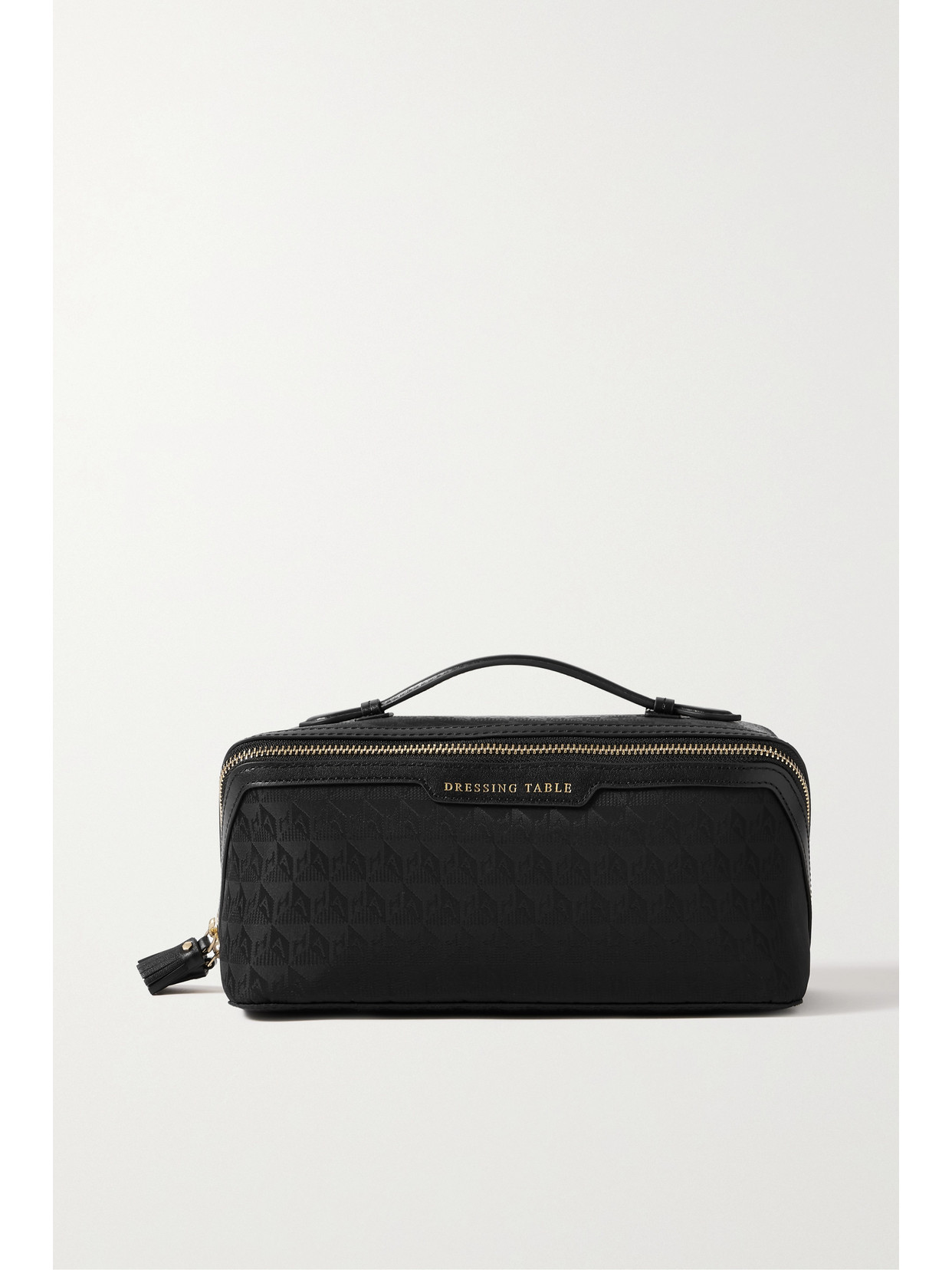 Anya Hindmarch Dressing Table Leather-trimmed Logo-jacquard Nylon Cosmetics Case In Black