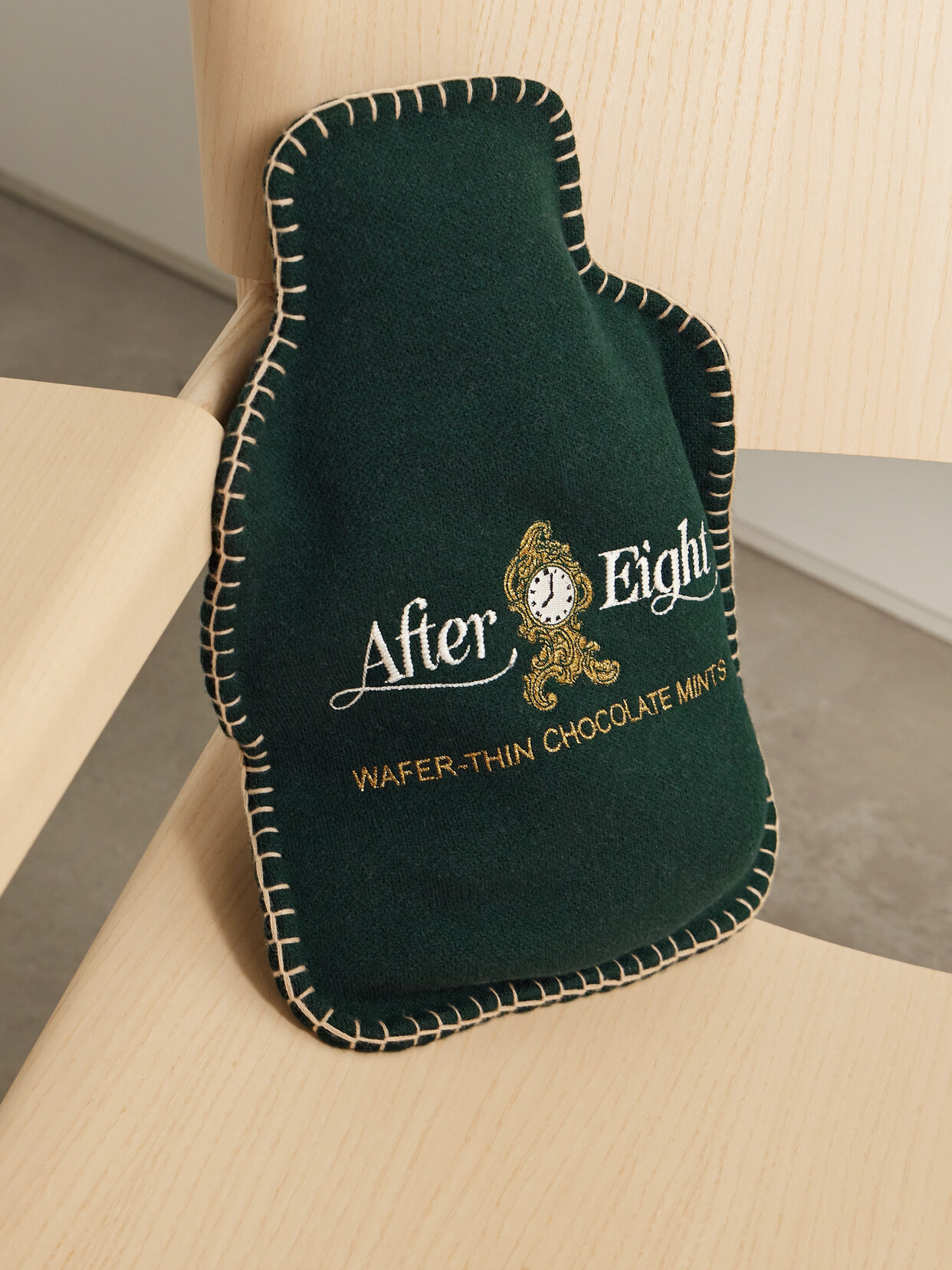 Anya Hindmarch After Eight Embroidered Wool Hot Water Bottle Cover In Green