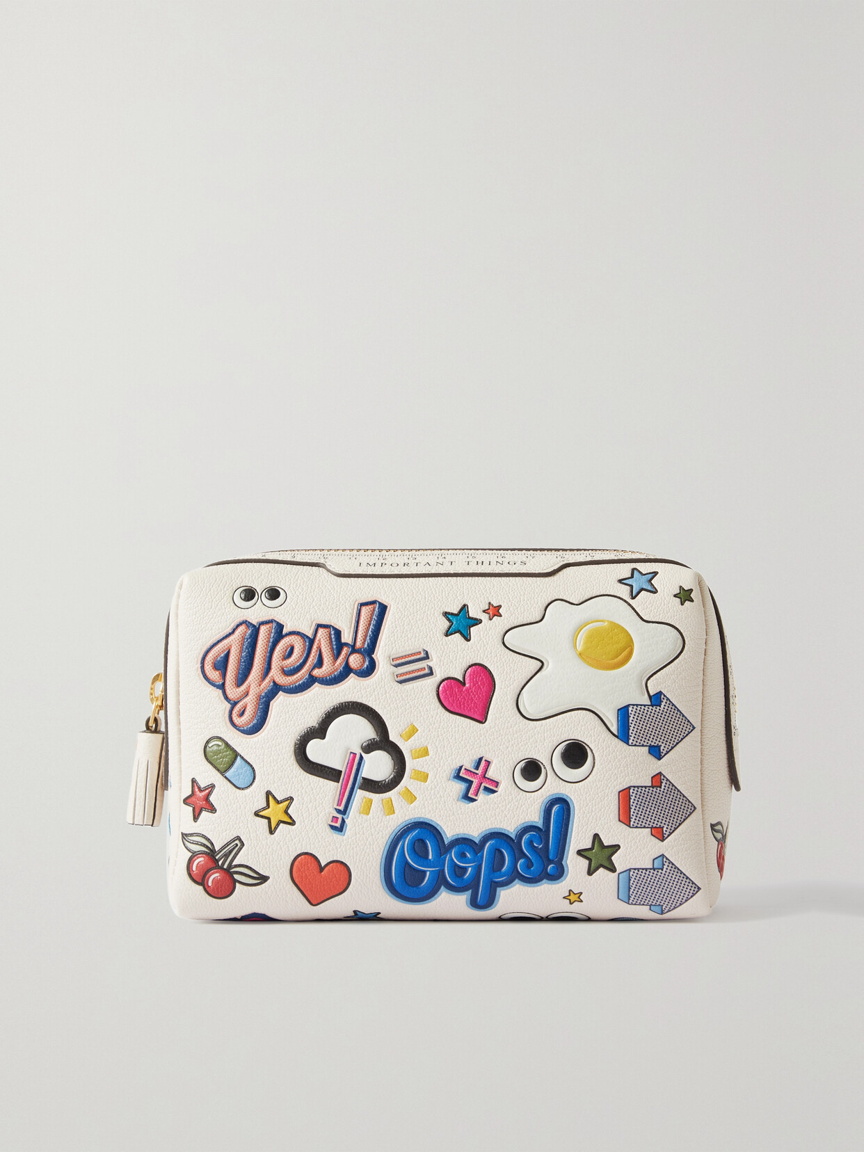 Anya Hindmarch - All Over Stickers Important Things Embossed Textured-leather Pouch - Ivory