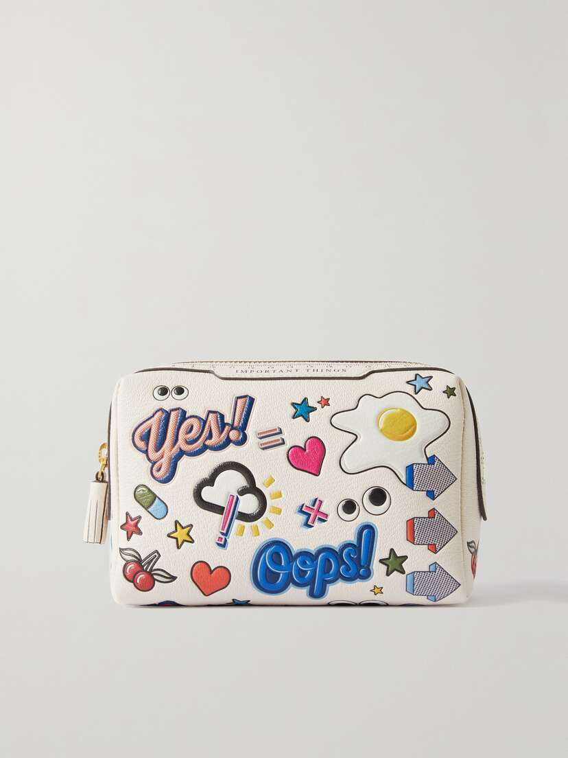 Anya Hindmarch All Over Stickers Important Things Embossed Textured-leather Pouch
