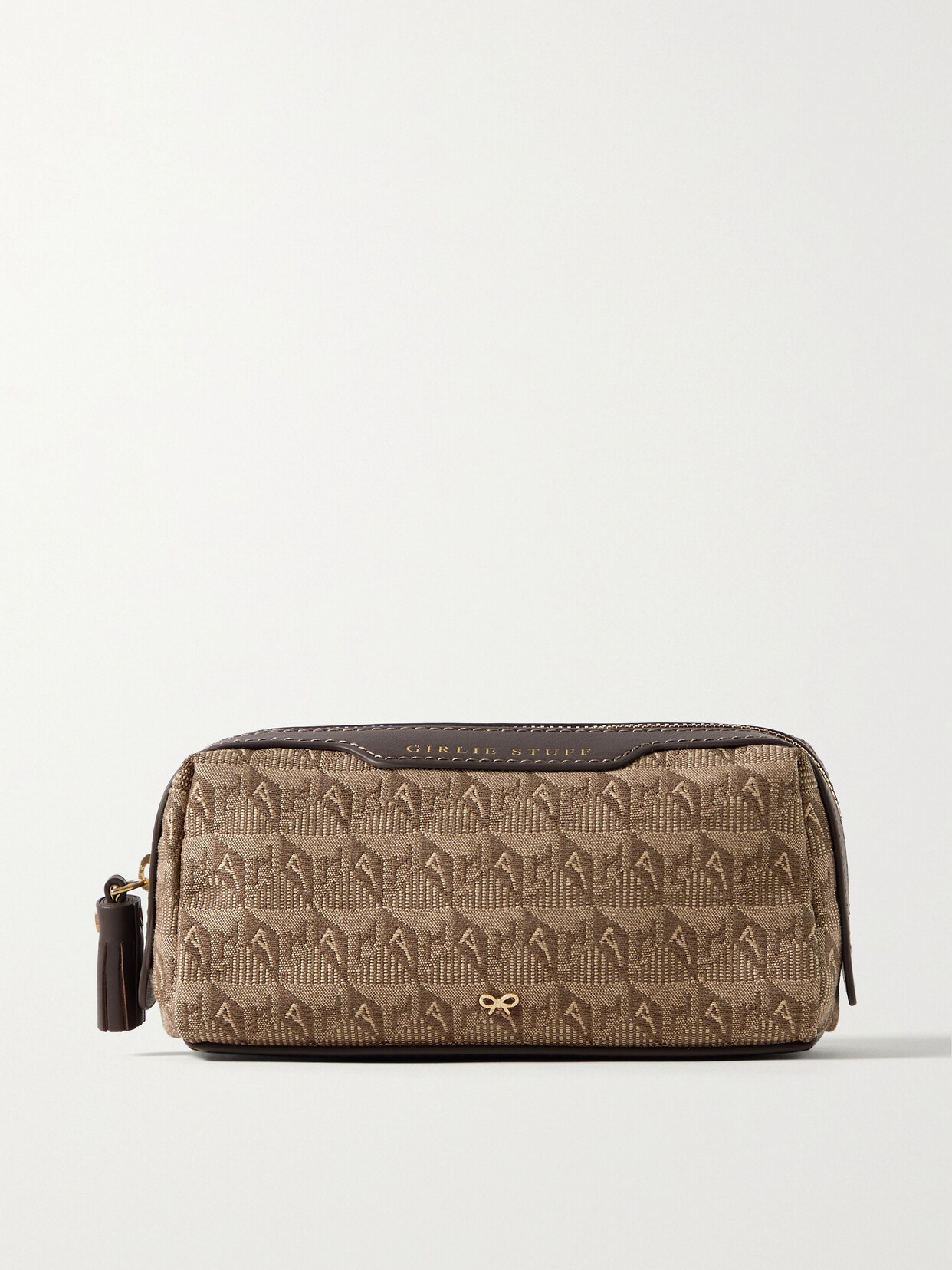 Anya Hindmarch Girlie Stuff Textured Leather-trimmed Canvas-jacquard Cosmetics Case In White