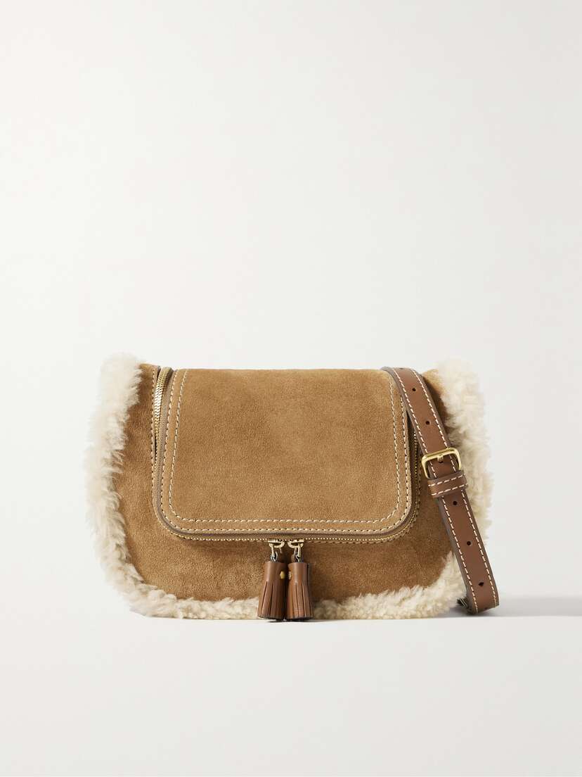 Anya Hindmarch Vere Small Leather And Shearling-trimmed Suede Shoulder Bag