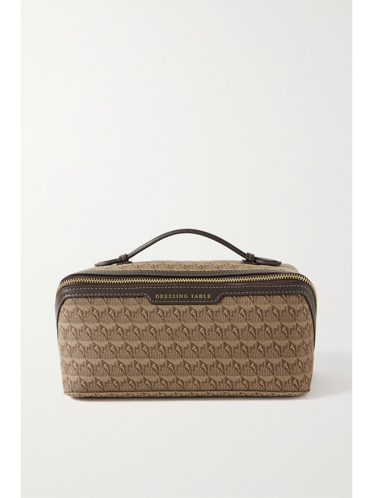 Anya Hindmarch Dressing Table Leather-trimmed Canvas-jacquard Cosmetics Case In Brown