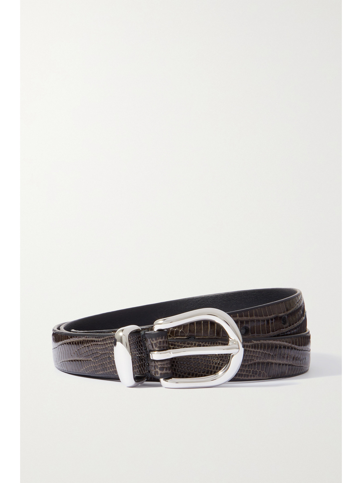 Anderson's - Embellished Lizard-effect Leather Belt - Gray