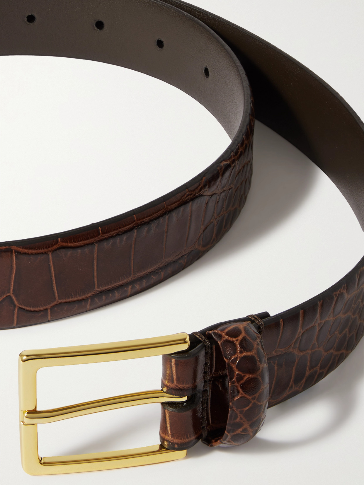 Anderson's Croc-effect Leather Belt In Brown