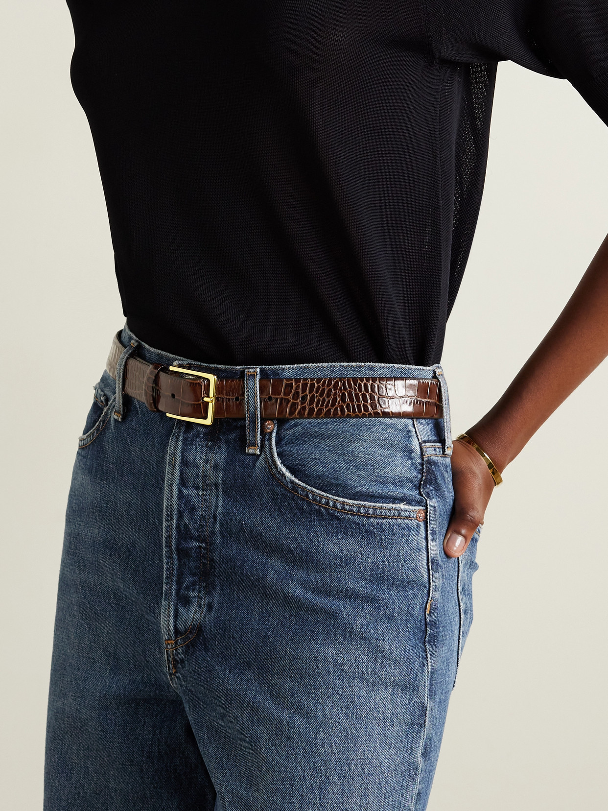 Anderson's Croc-effect Leather Belt In Brown