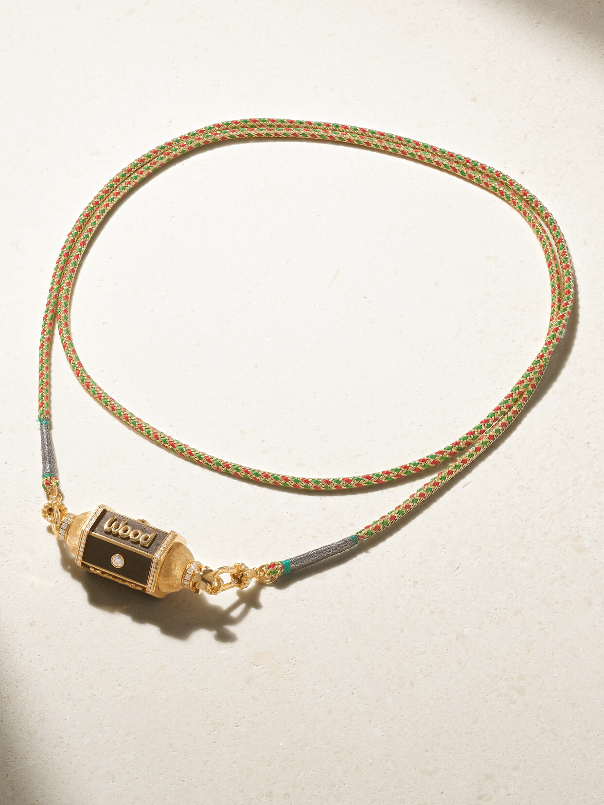 Marie Lichtenberg Knock On Wood 18-karat Gold, Diamond, Wood And Cord Necklace