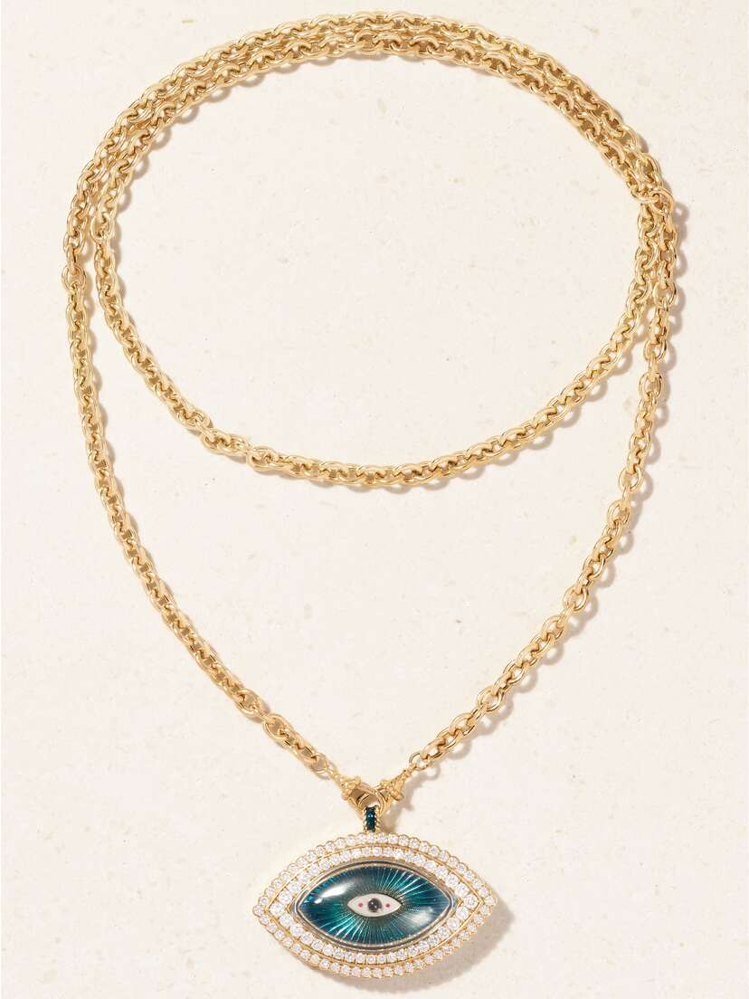 Marie Lichtenberg 18-karat Gold, Enamel Multi-stone Necklace