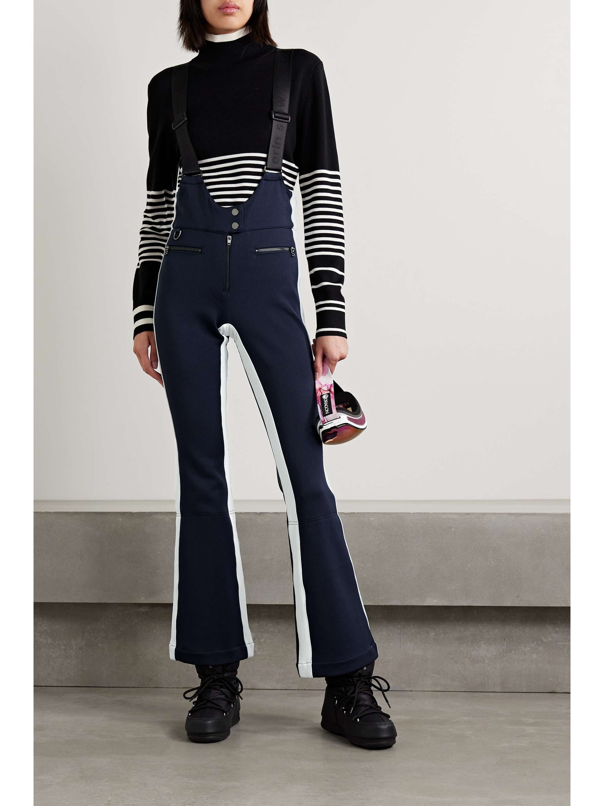 ERIN SNOW + NET SUSTAIN Kris striped bootcut ski salopettes