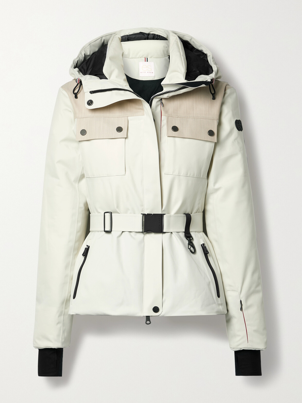 Erin Snow Diana Hooded Belted Twill-trimmed Eco Sporty Ski Jacket In White