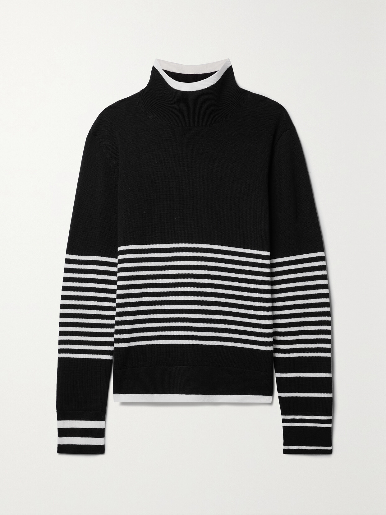 Erin Snow - Jackie Striped Merino Wool Turtleneck Sweater - Black