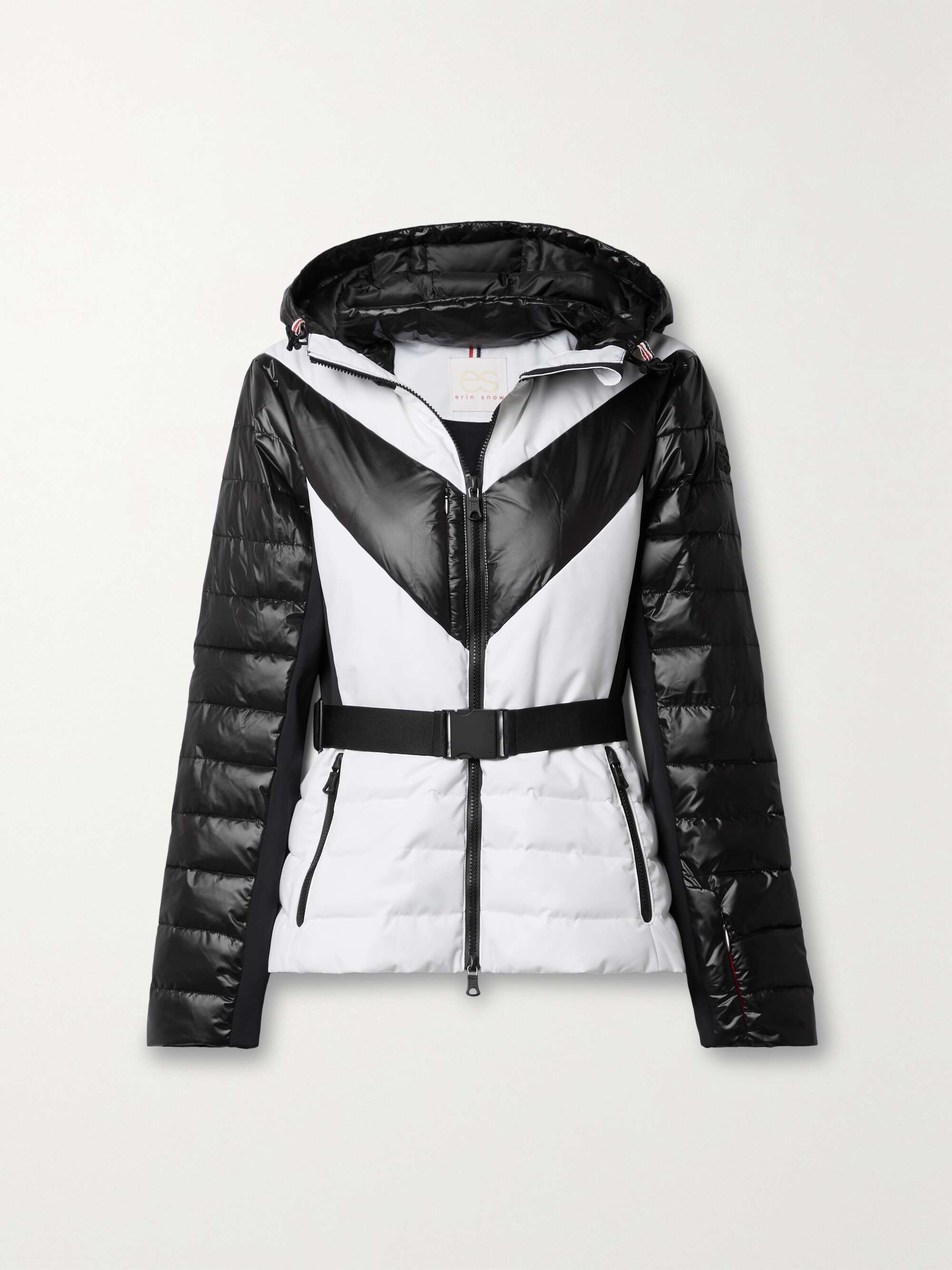 ERIN SNOW + NET SUSTAIN Kat hooded belted striped Eco Sporty ski jacket