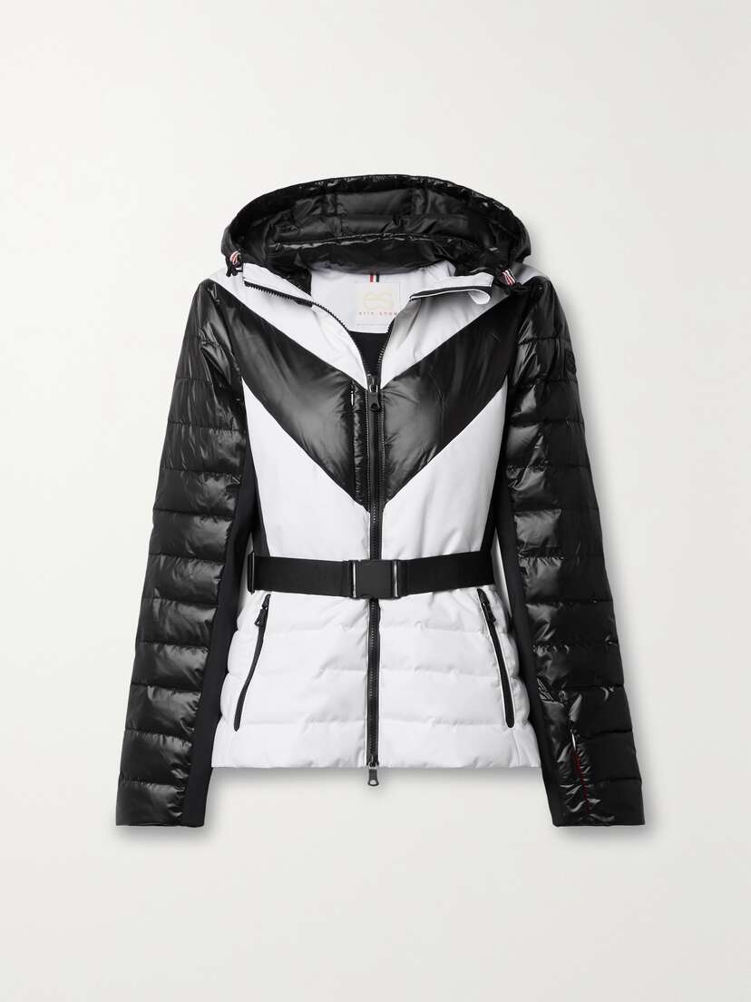Erin Snow + Net Sustain Kat Hooded Belted Striped Eco Sporty Ski Jacket