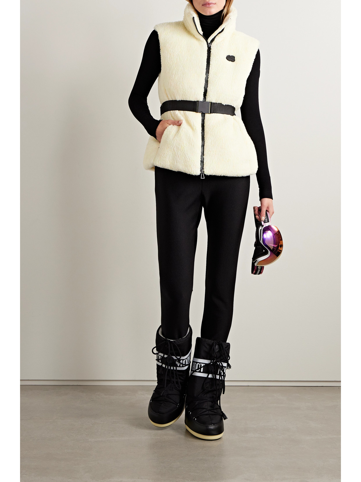 Shop Erin Snow + Net Sustain Nix Belted Recycled-fleece Ski Vest In Cream