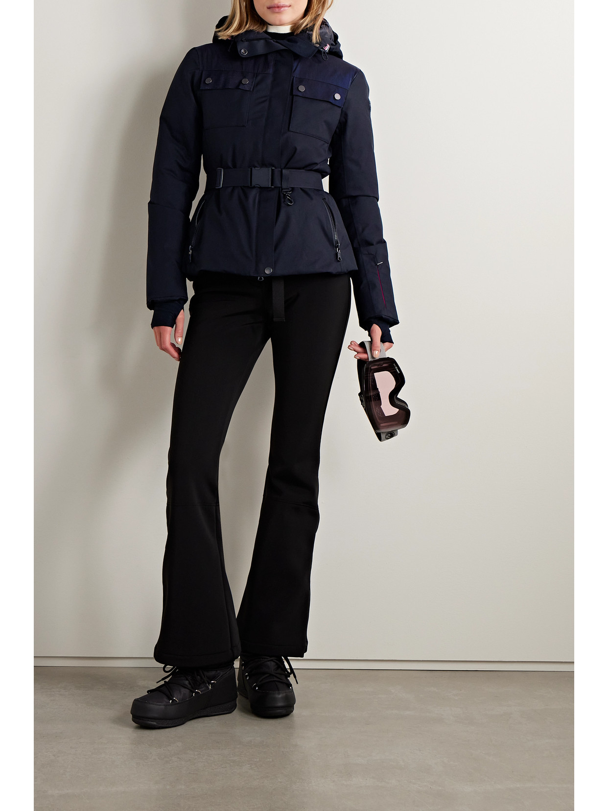 Shop Erin Snow + Net Sustain Diana Hooded Belted Recycled Ski Jacket In Black