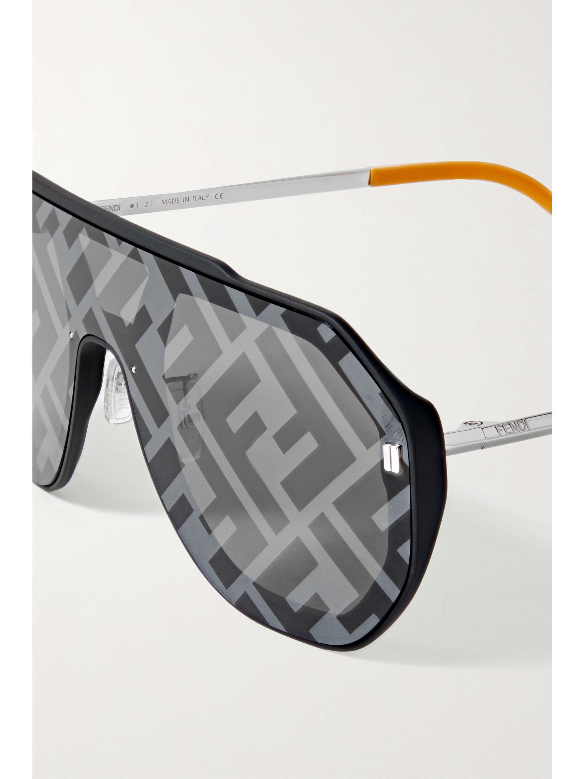 FENDI EYEWEAR D-frame silver-tone and acetate mirrored sunglasses