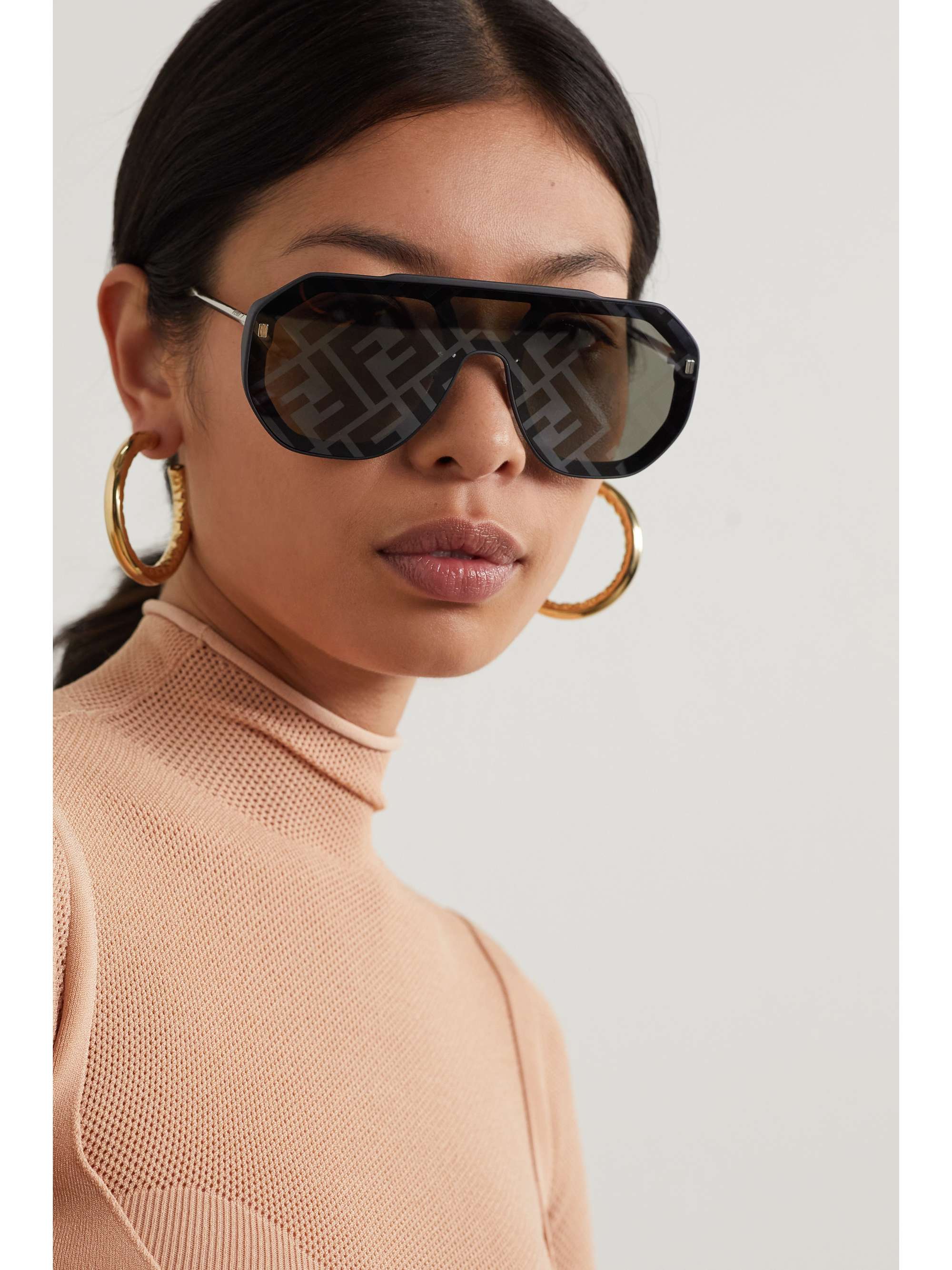 FENDI EYEWEAR D-frame silver-tone and acetate mirrored sunglasses