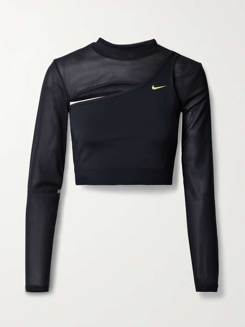 Nike Cropped Cutout Stretch-mesh And Dri-fit Top