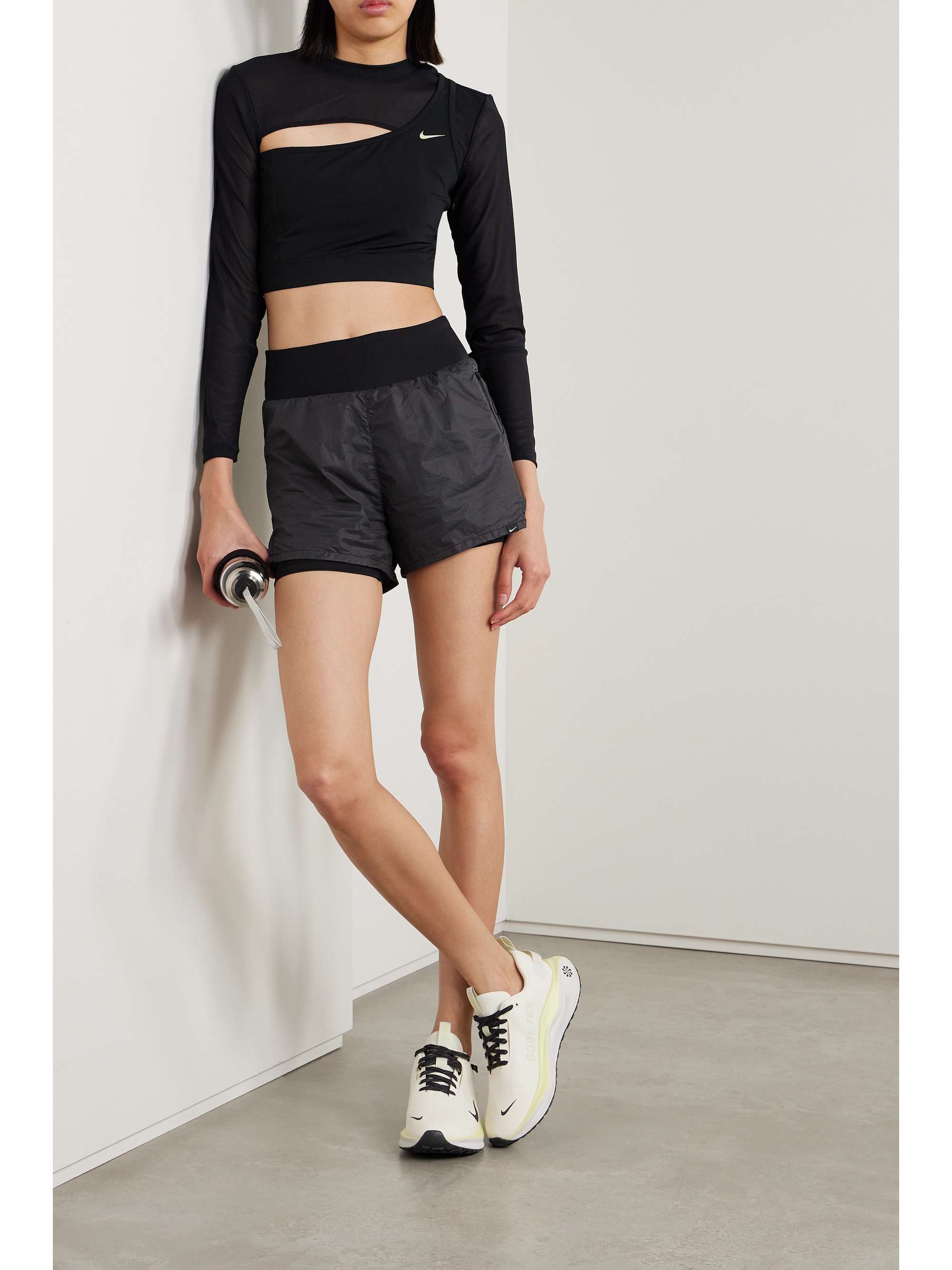 Cropped cutout stretch-mesh and Dri-FIT top