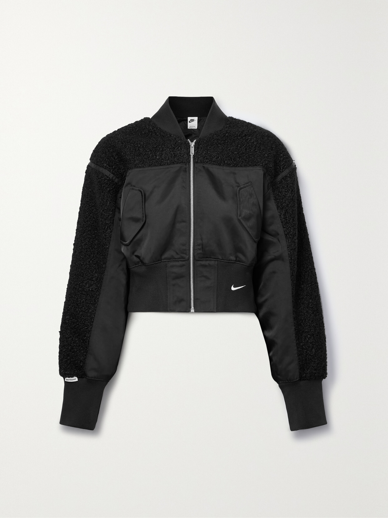 Nike Cropped Paneled Shell And Bouclé Bomber Jacket - Black