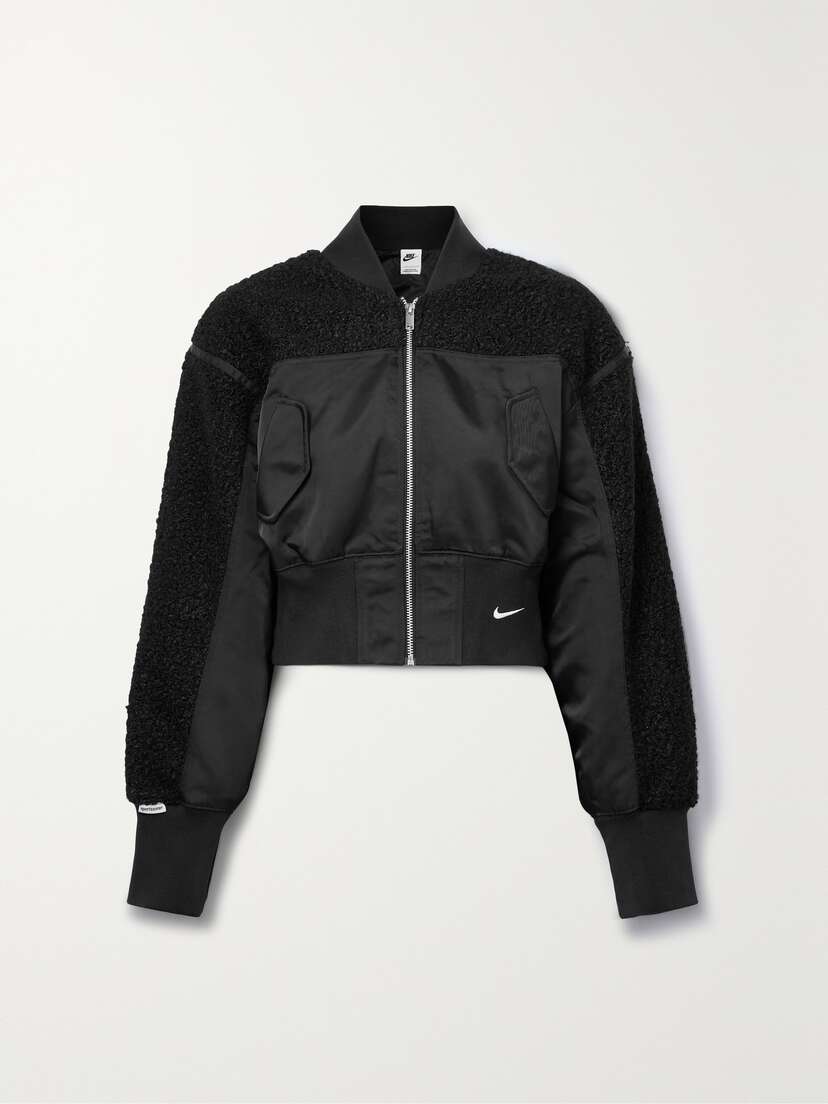 Nike Cropped Paneled Shell And Bouclé Bomber Jacket - x large