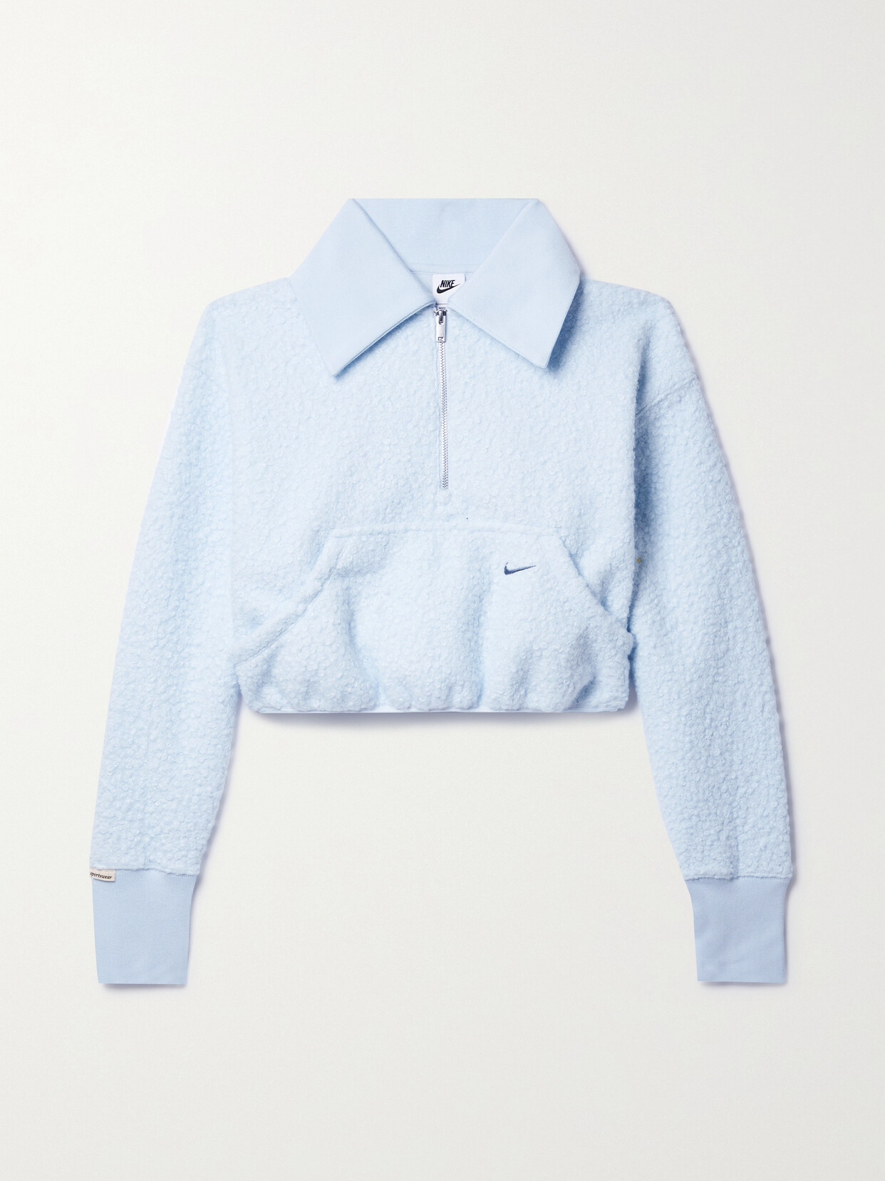 Nike - Cropped Oversized Embroidered Fleece Sweatshirt - Blue