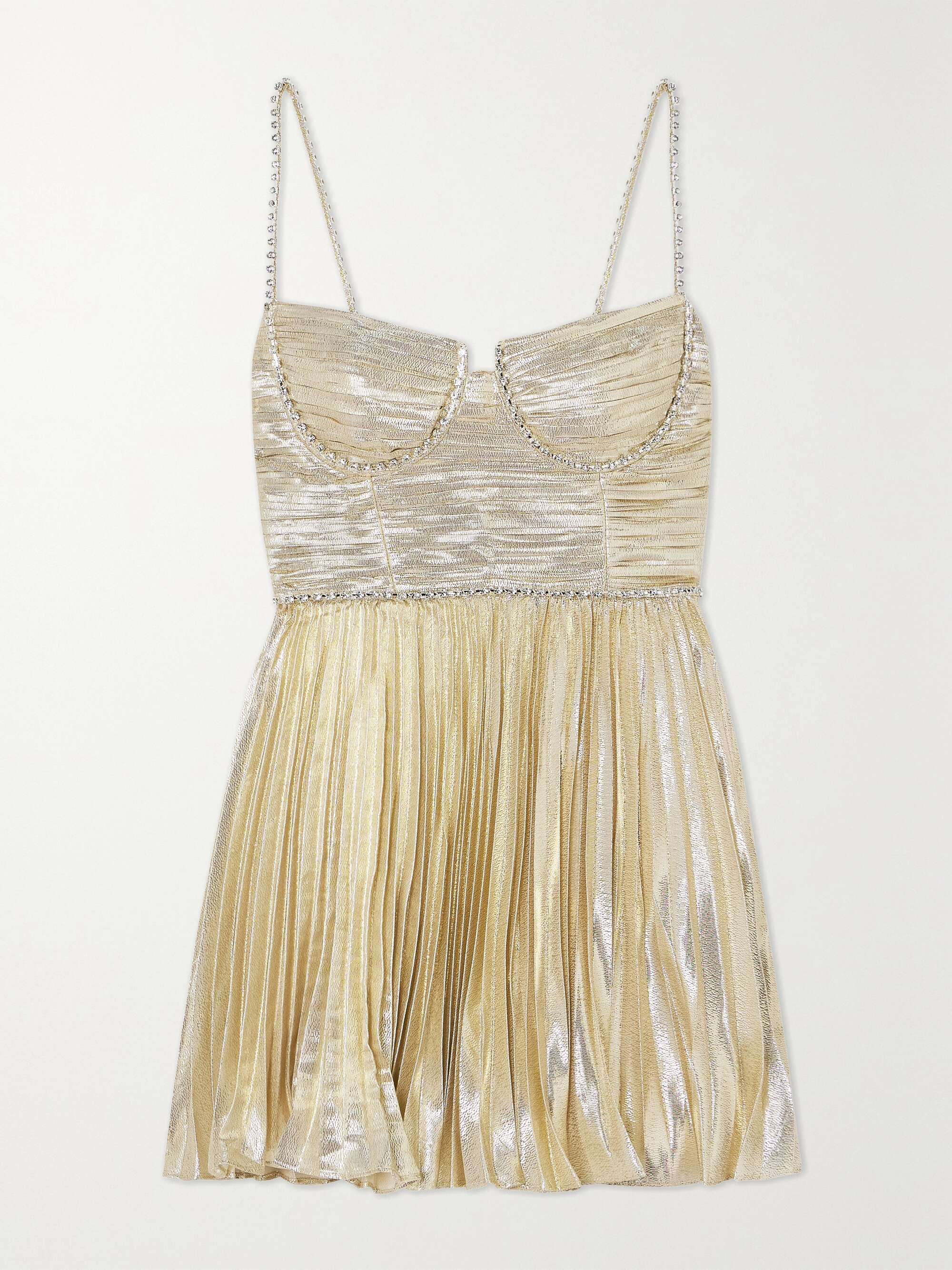SELF-PORTRAIT Crystal-embellished plissé-lamé mini dress SELF-PORTRAIT Crystal-embellished plissé-lamé mini dress