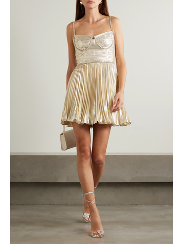 self-portrait Crystal-embellished plissé-lamé mini dress