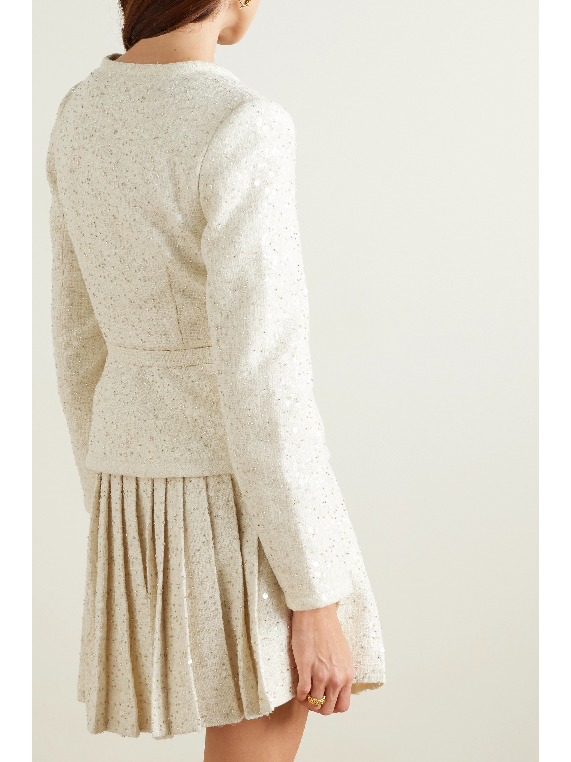 self-portrait Belted embellished bouclé mini dress thumbnail