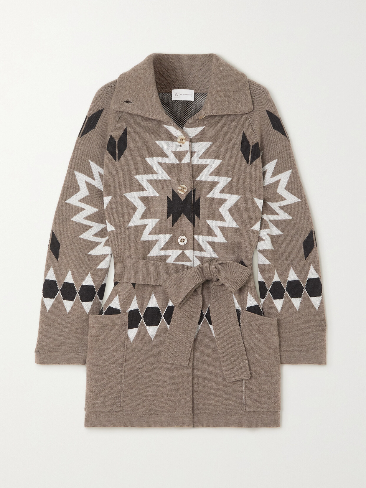 We Norwegians Haldi Belted Intarsia Merino Wool Coat - Brown