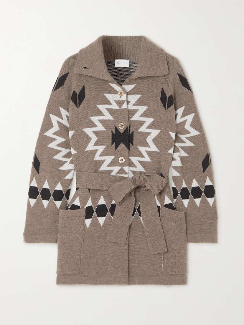 We Norwegians Haldi Belted Intarsia Merino Wool Coat