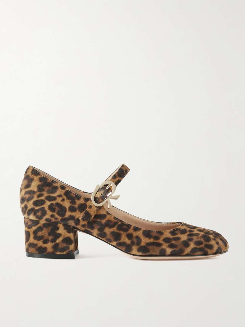 Gianvito Rossi Mary Ribbon 45 Leopard-print Suede Mary Jane Pumps