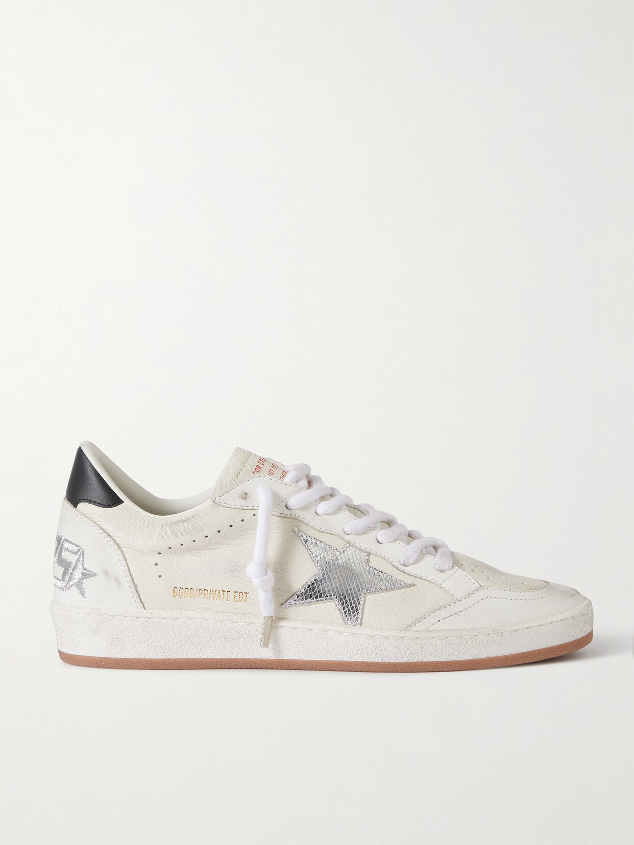 Golden Goose Ball Star Distressed Metallic-trimmed Leather Sneakers In White