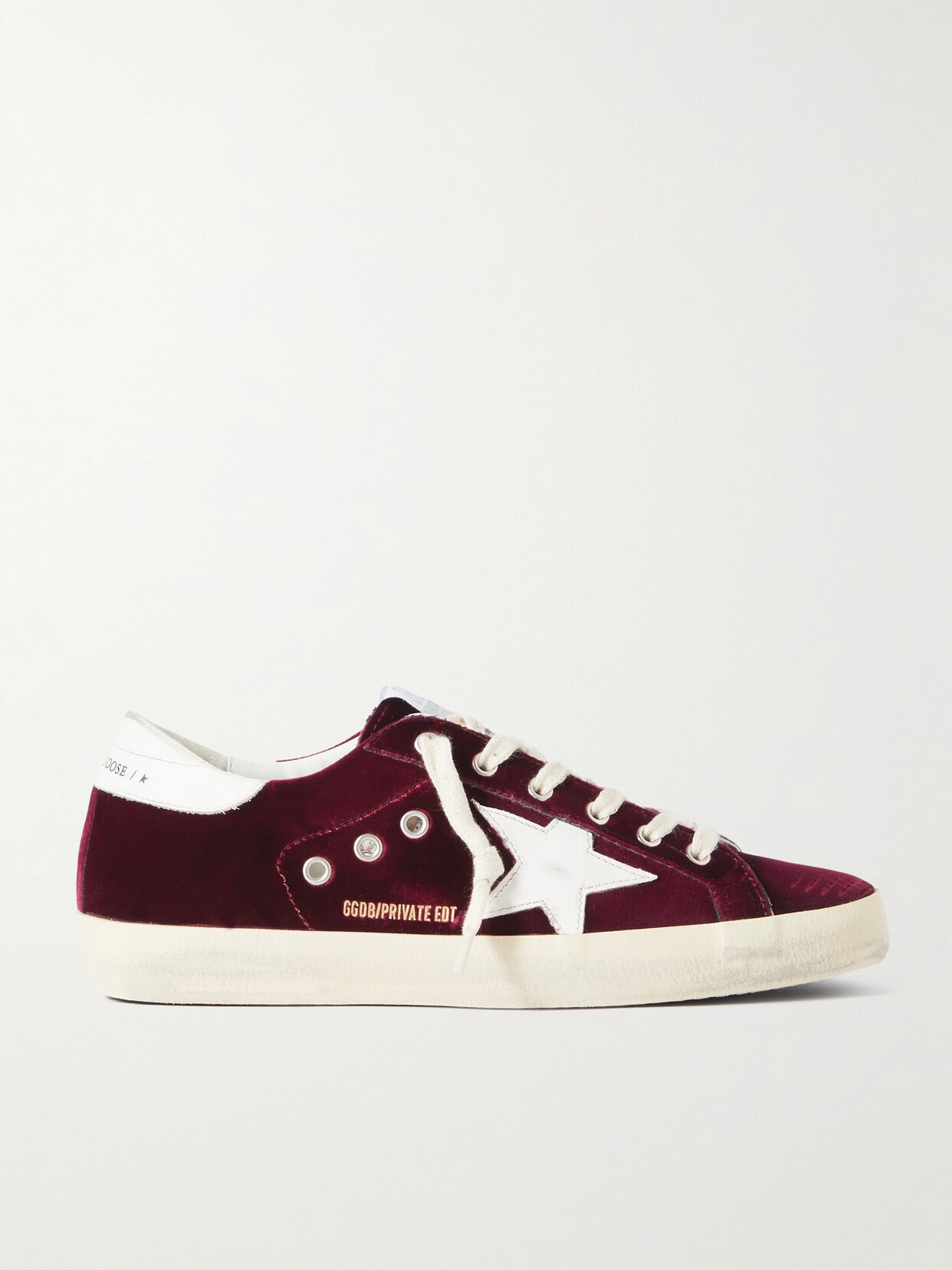 Golden Goose Super-star Distressed Leather-trimmed Velvet Trainers In Burgundy